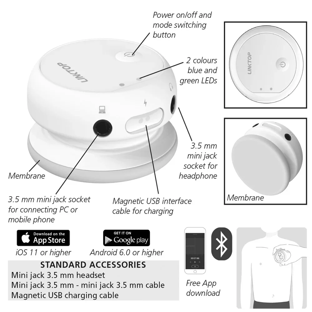 Wireless Digital Stethoscope Bluetooth Amplified Stethoscope For  Heart Rhythms Lung Sounds Phones And PC Data Record