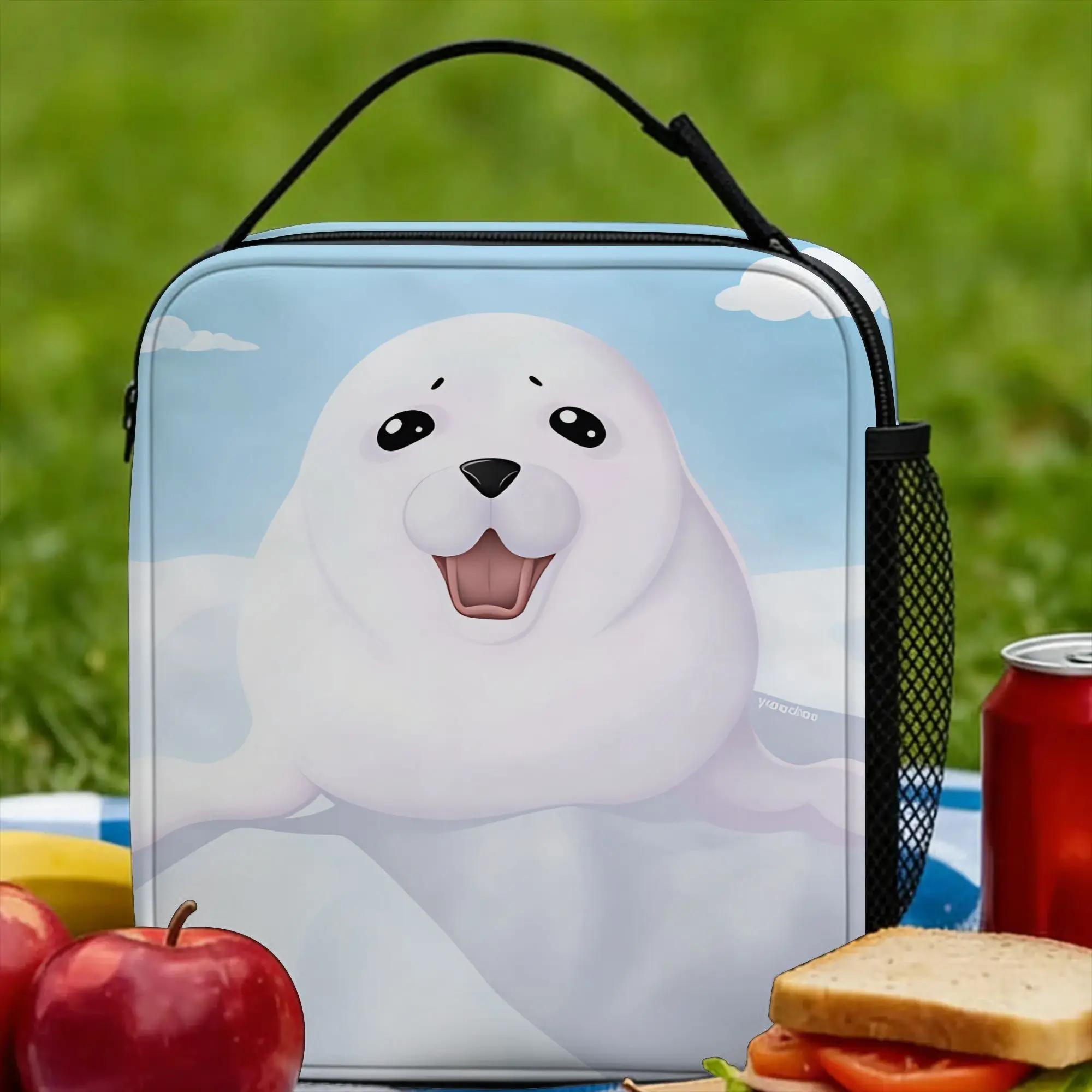 Cute Seal Lunch Bag  Vintage Lunch Box For Men School Portable Cooler Bag Oxford Print Thermal Lunch Bags