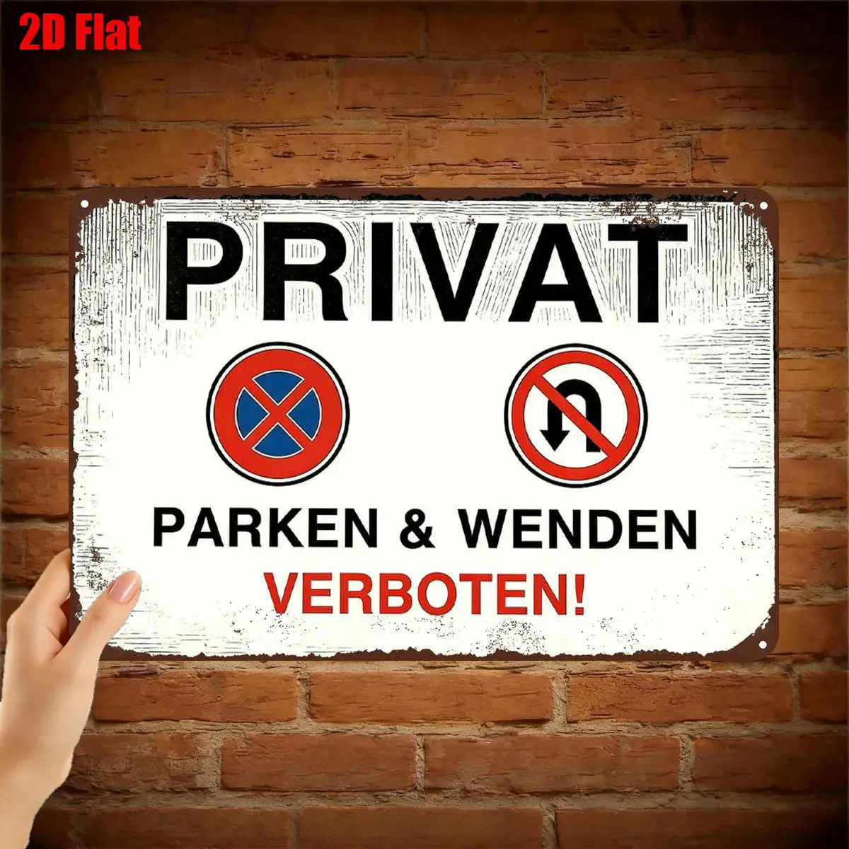 2D Flat Retro Aluminum Wall Plaque Private Parking & Turning Prohibited Outdoor Home Gate Decor