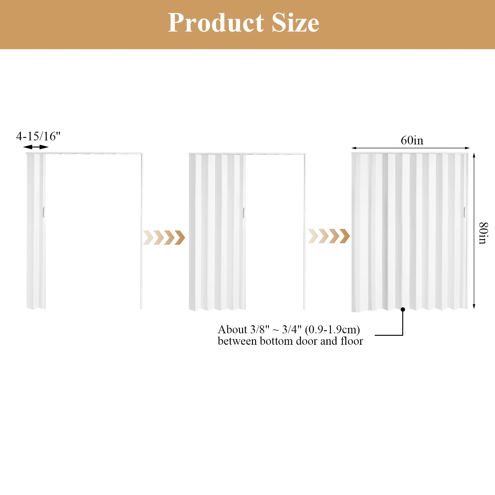 PVC الأكورديون باب الأكورديون انزلاق الباب 60X80 بوصة، مع أجهزة التثبيت، مقبض، قفل لخزانة غرفة النوم وغرفة المعيشة