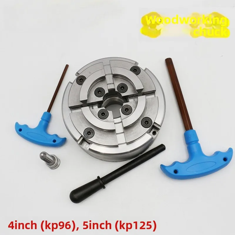 Woodturning Chuck 4 Jaw Self Centering 125mm 100mm M33 18Inch Thread Heavy Duty Precision Steel Adjustable for Woodworking Lathe