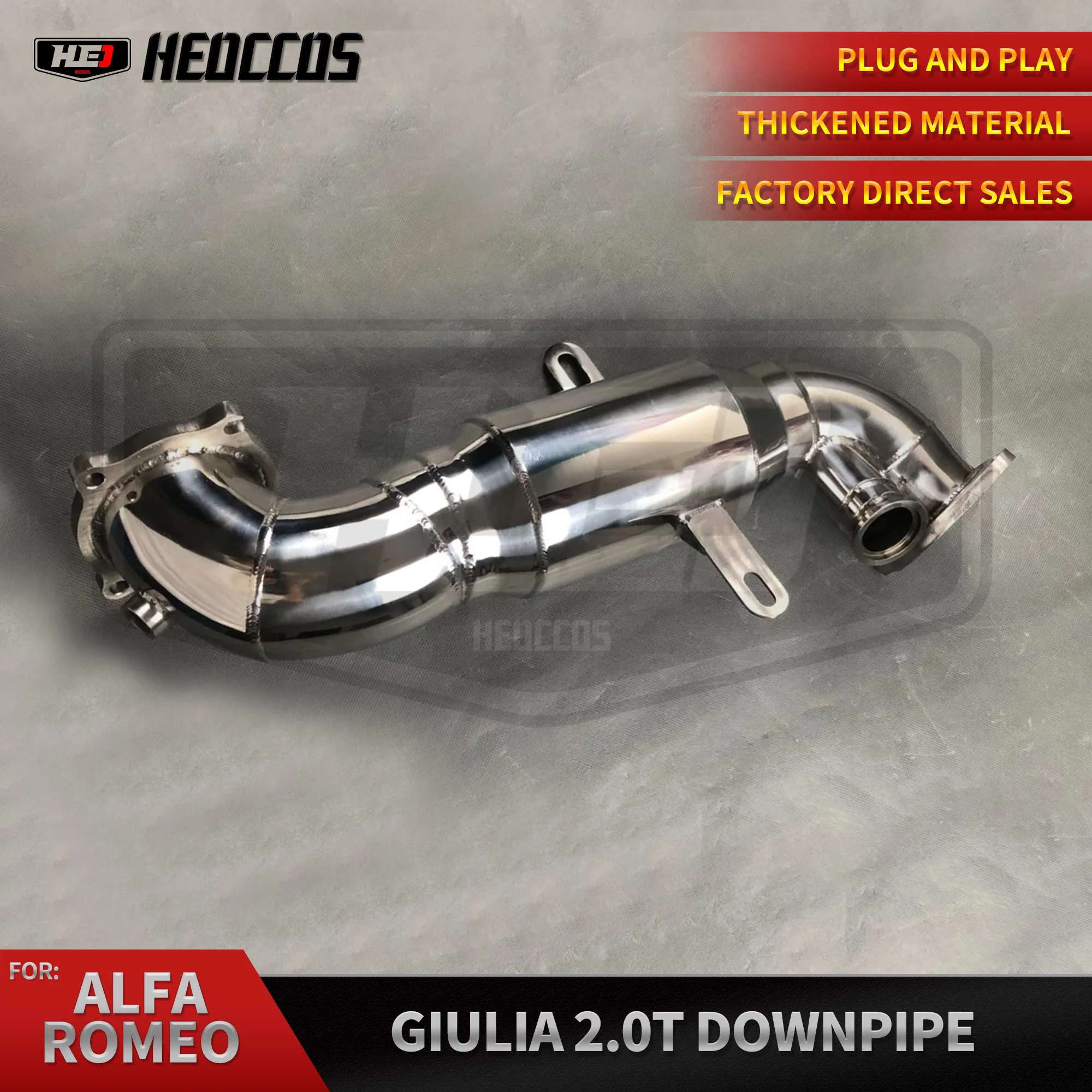 

HEO High Flow Downpipe For Alfa Romeo Giulia/Stelvio 2.0T 2017-2019 OBD V Exhaust Pipe 304 Stainless Steel Catless Downpipe