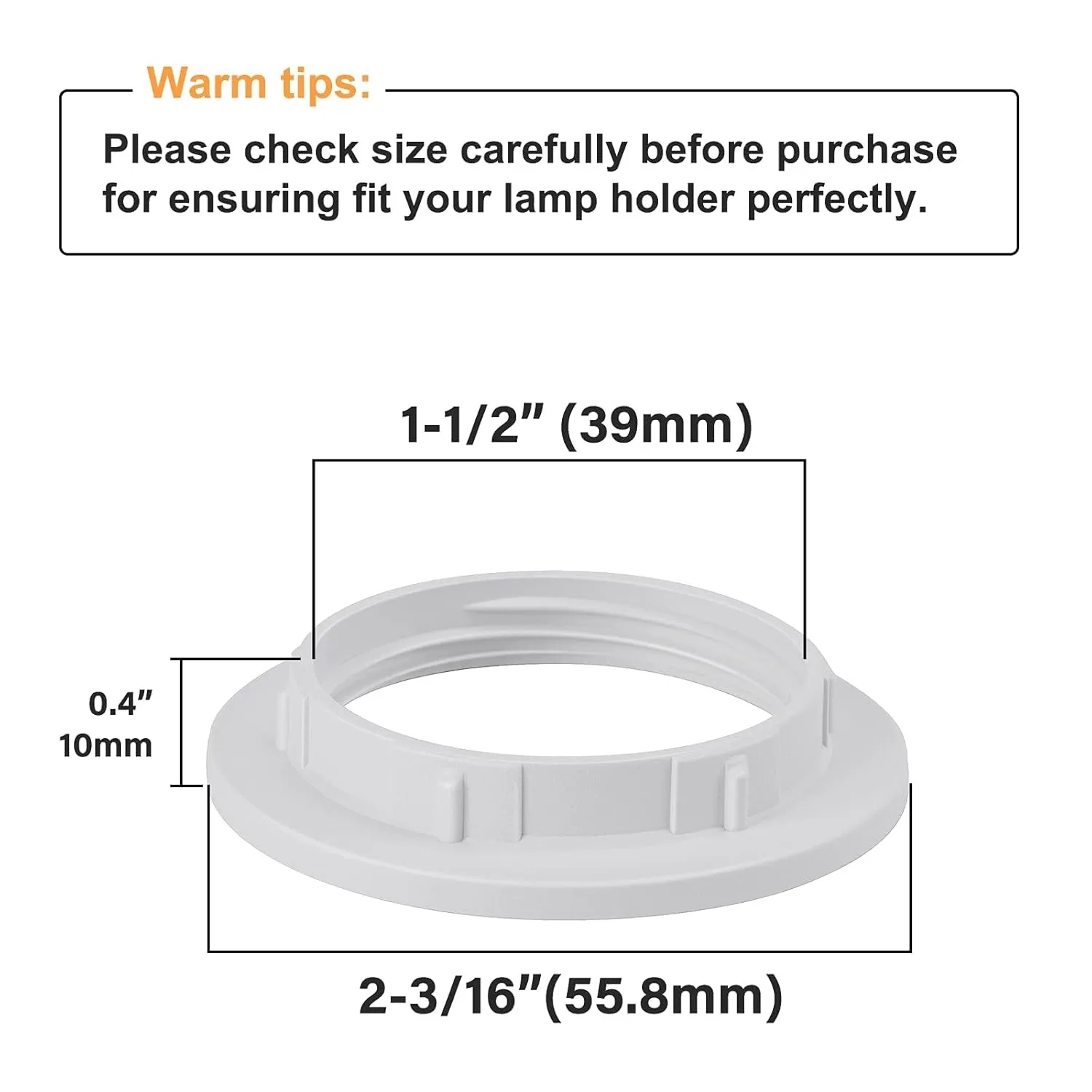JOYINLED 4-Pack E26/E27 Lamp Shade Rings, White Light Socket Ring, Lock Socket Replacement for Standard Base Lamp Holder