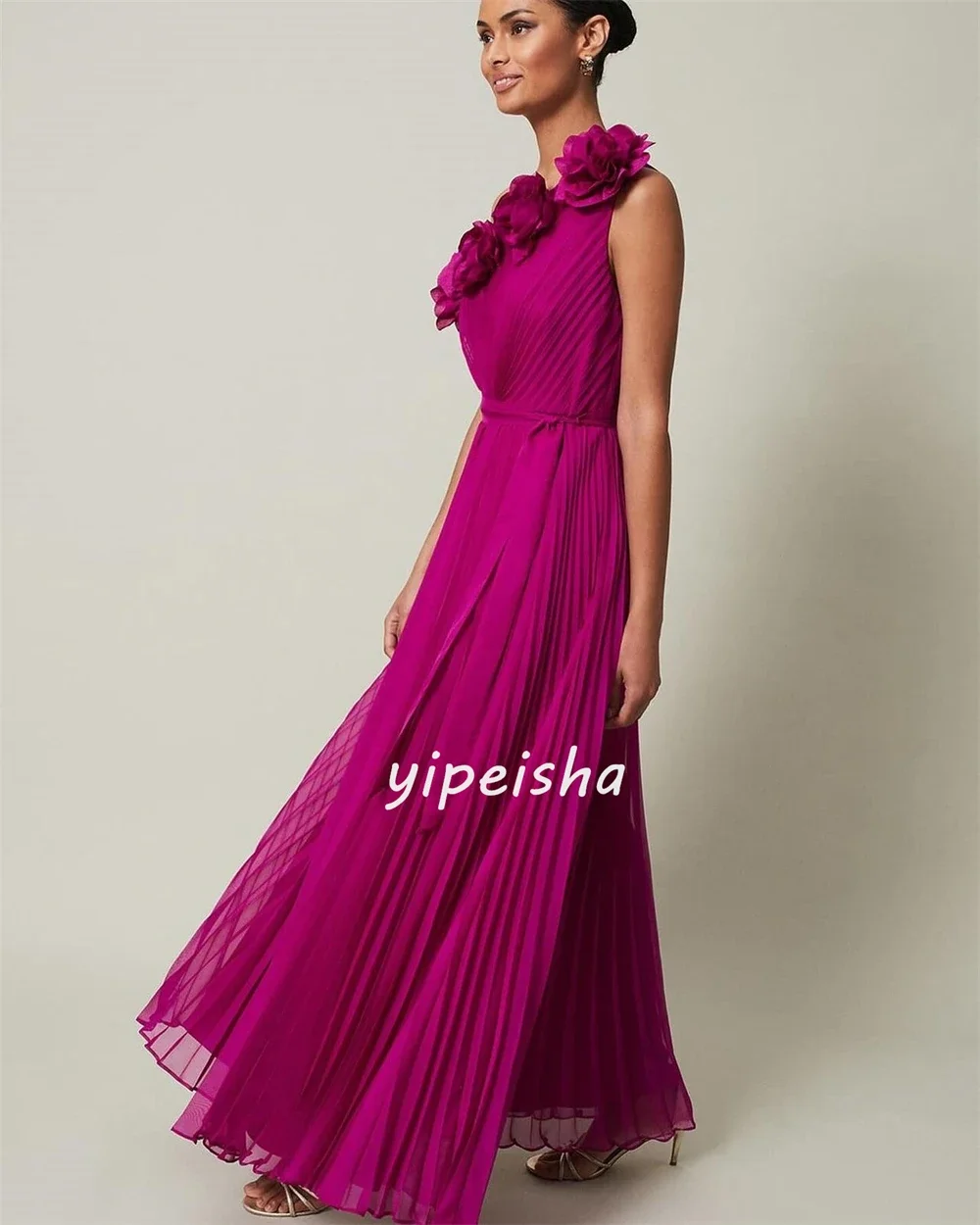 CustomizedCustomizedJersey Flower Ruched Valentine's Day A-line One-shoulder Bespoke Occasion Gown Midi Dresses