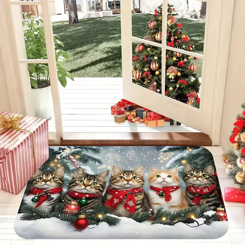 1pc Christmas Cat Decorative Door Mat for Festive Home Entrance Decoration
