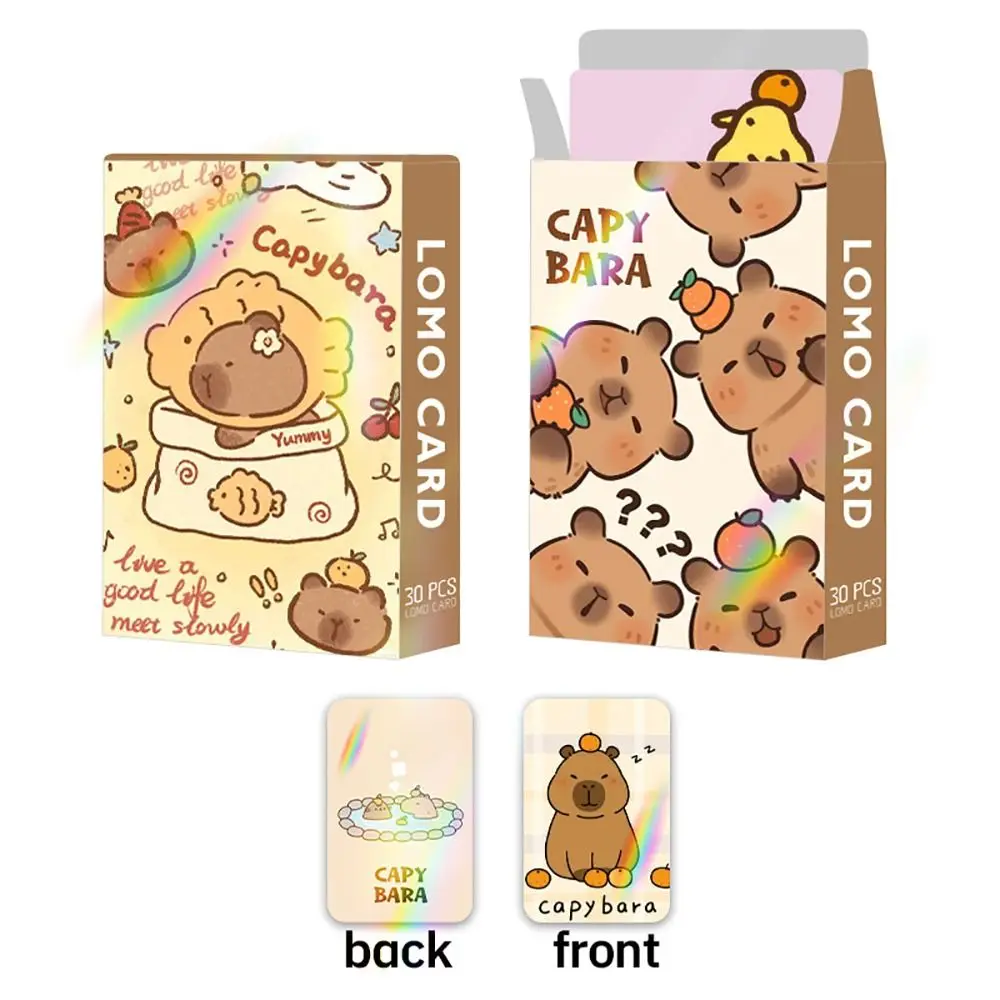 30Pcs Kawaii Double-sided Capybara Photocards Cartoon Capybara Glitter Lomo Cards Kids Gift HD Collection Cards