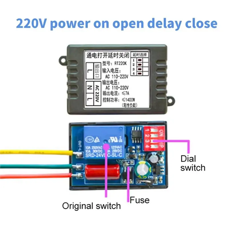 A25F-Delayed Shutoff Switch Module Cycle Timer Control Switch 220V Power-On Delay Module