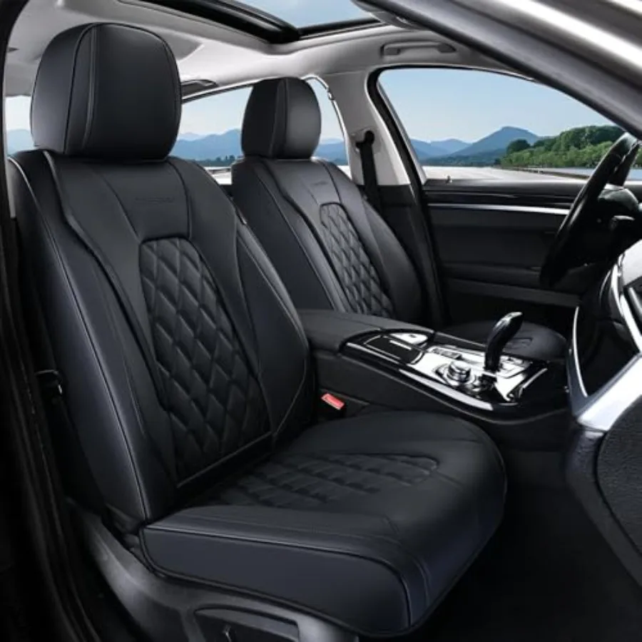 Front Car Seat Covers 2-Pack Black Waterproof Nappa Leather Seat Protector Cushions Universal Fit for Most Cars Trucks SUV
