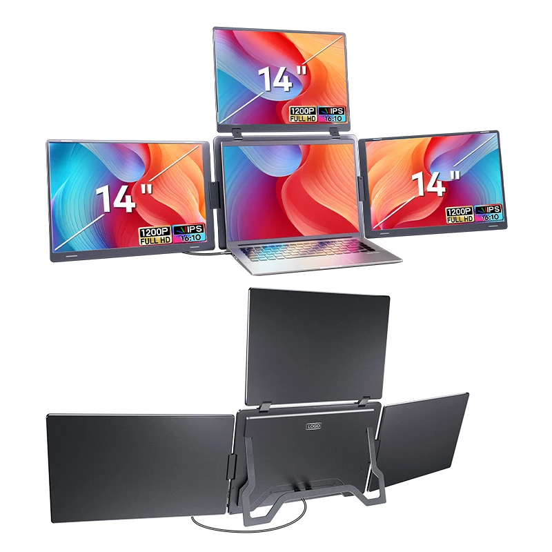 2026 Best Seller Portable Quad Monitor For Business -14-inch,Portable Laptop Screen Extender, Place On The Desk,1 Cable For 3 D