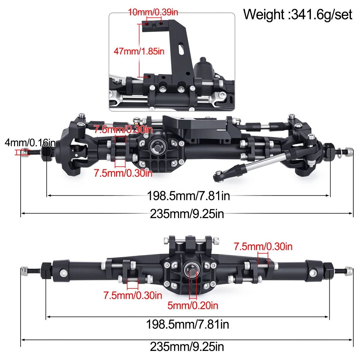 Plastic H10 Front Rear Straight Axle with Servo Mount for 1/10 RC Crawler Axial SCX10 D90 Vanquish H10 Optic Replacement Parts