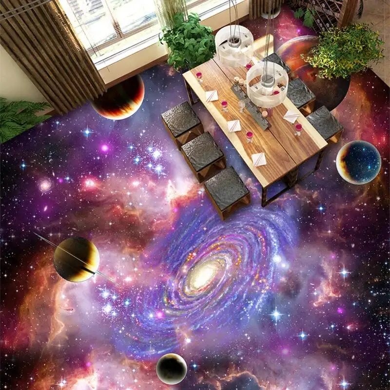 Custom Mural Wallpaper 3D Stereo Starry Sky Pattern Floor Tiles Painting Stickers Bathroom Living Room Self-adhesive PVC