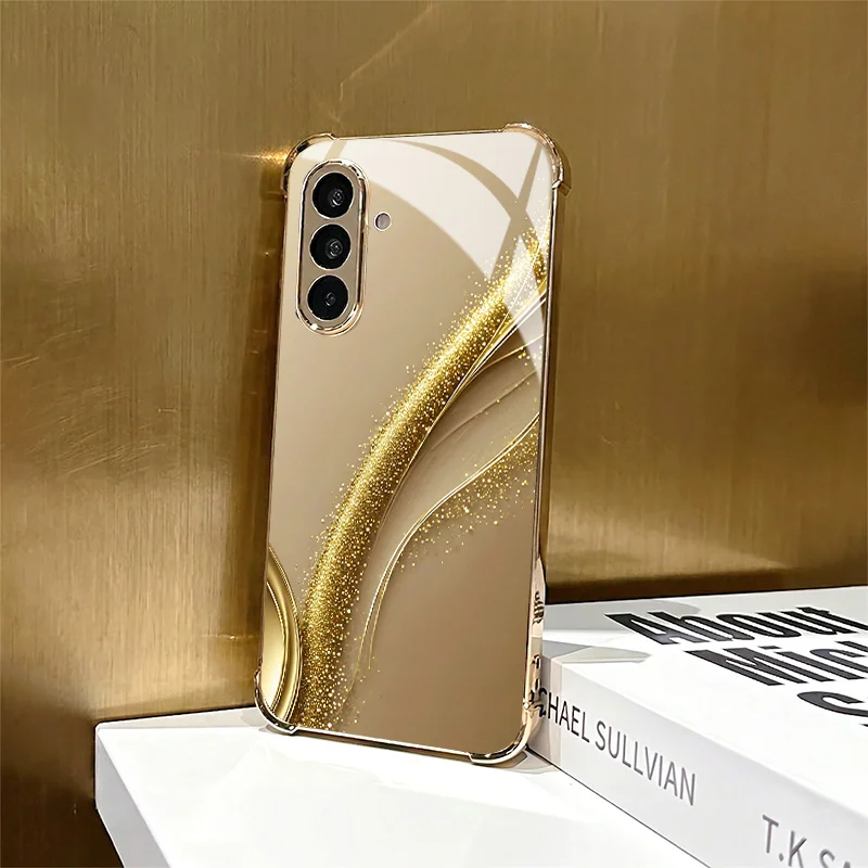 Gilded glitter pattern glass phone case suitable for Samsung Galaxy S26 S25 S24 S22 S21 S20 FE/Ultra/Plus four corner anti drop