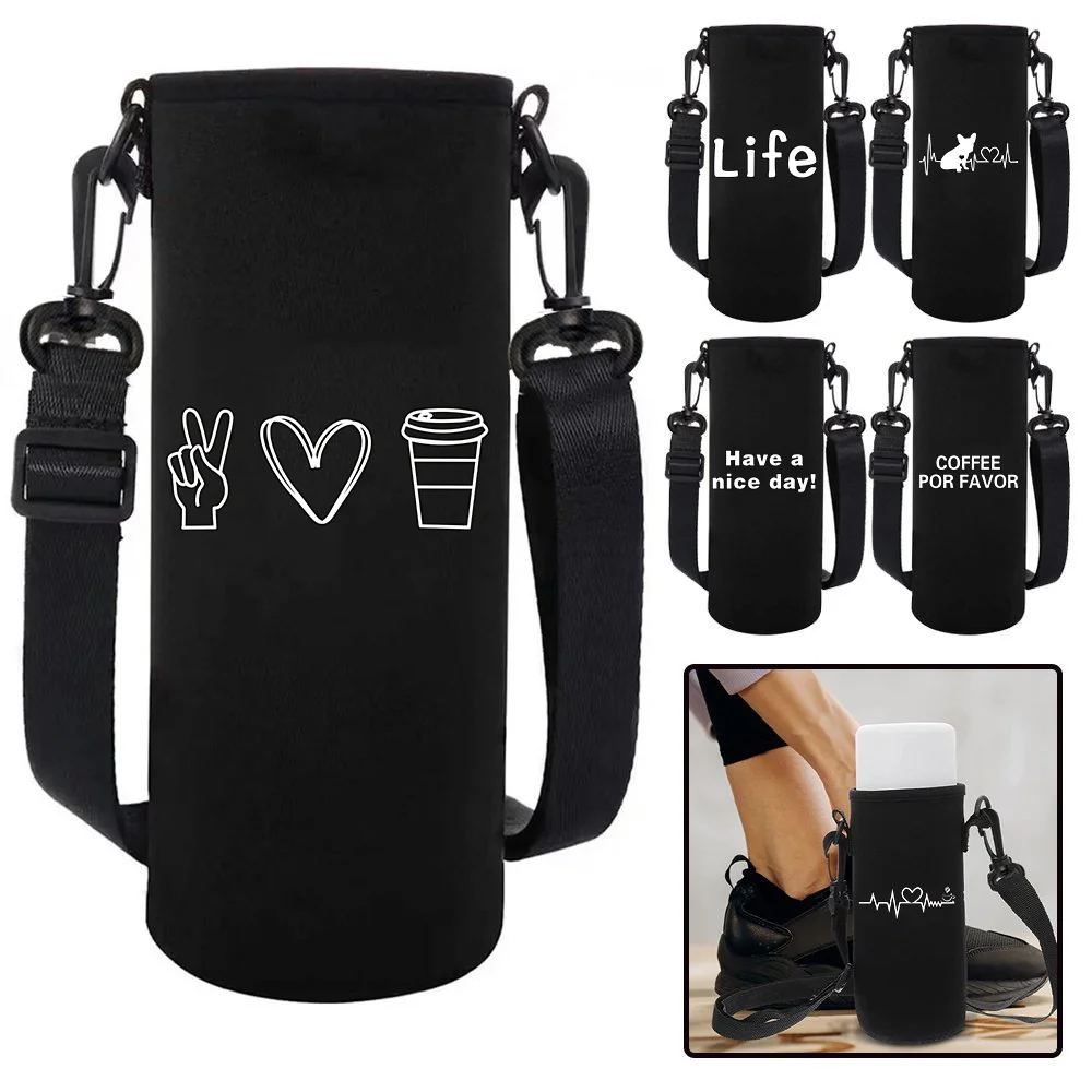 550-1500ML Insulated Water Bottle Sleeve Bag Cover Adjustable Strap Food Pattern Water Cup Case Outdoor Travel Accessories