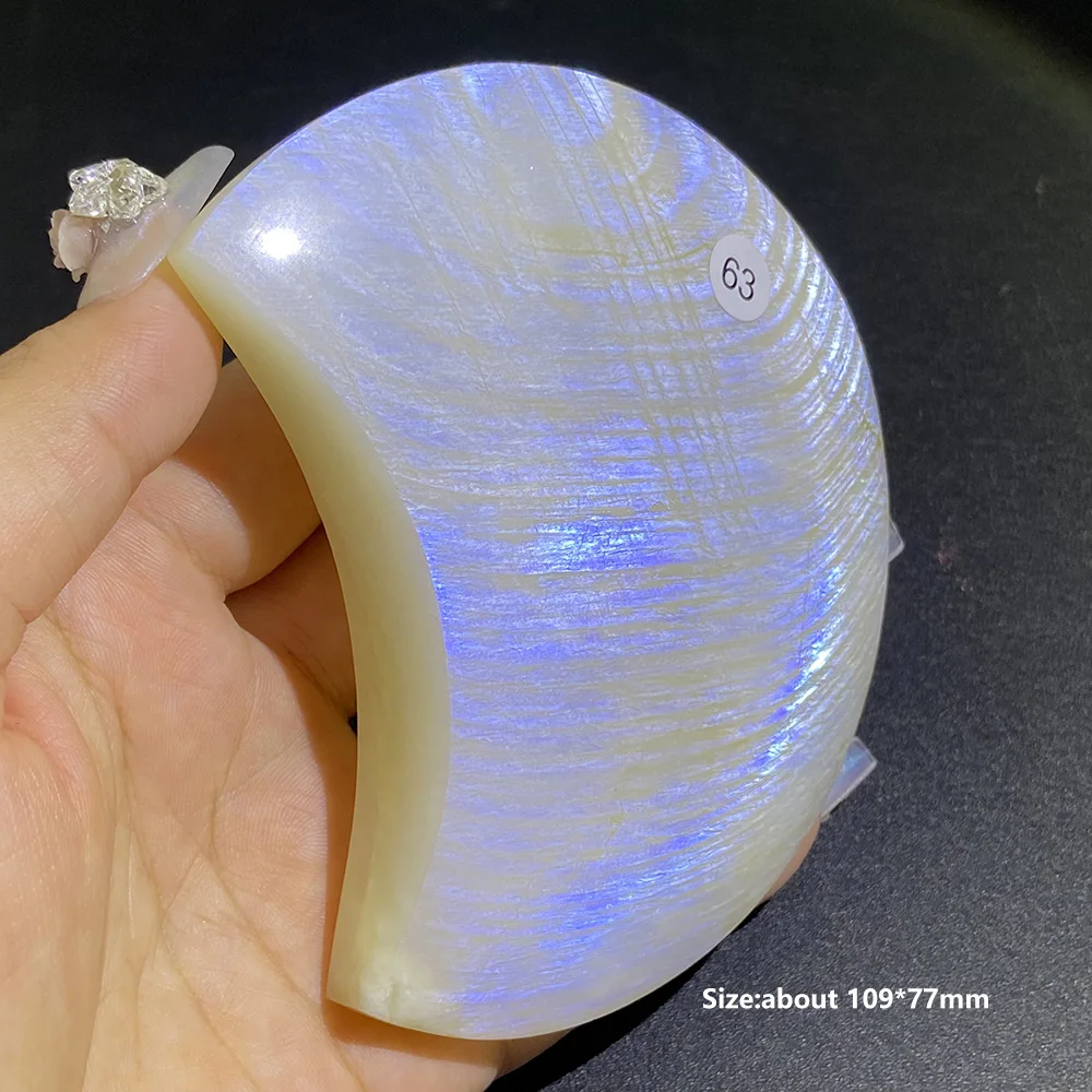 Natural Blue Flash Moonstone Carved Crescent Moon Slab Polished Gemstone Mineral Specimen Home Collection Decor Gift view 5