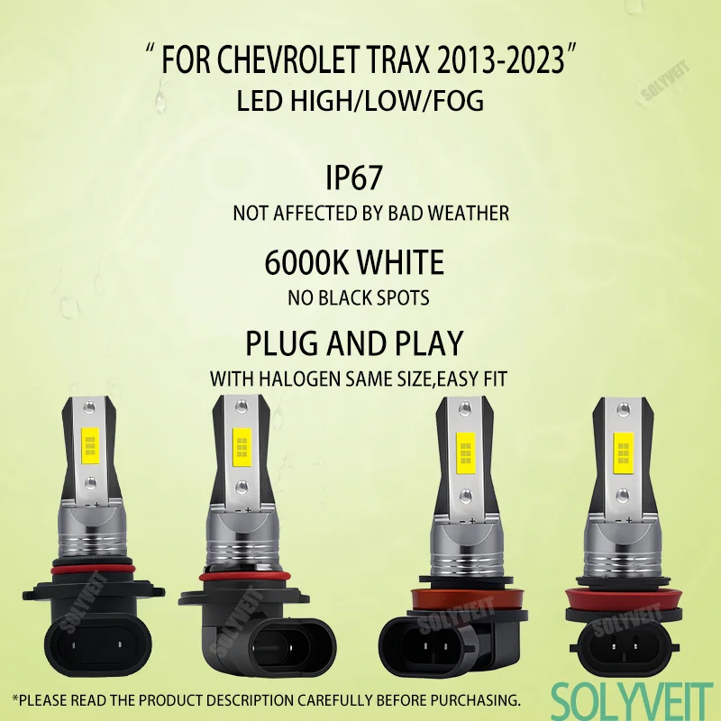

6000K White LED Plug N Play Minutes to Install HB3/H11/H9 HIGH LOW FOG For Chevrolet Trax 2013 2014 2015 2016 2017 2018-2023