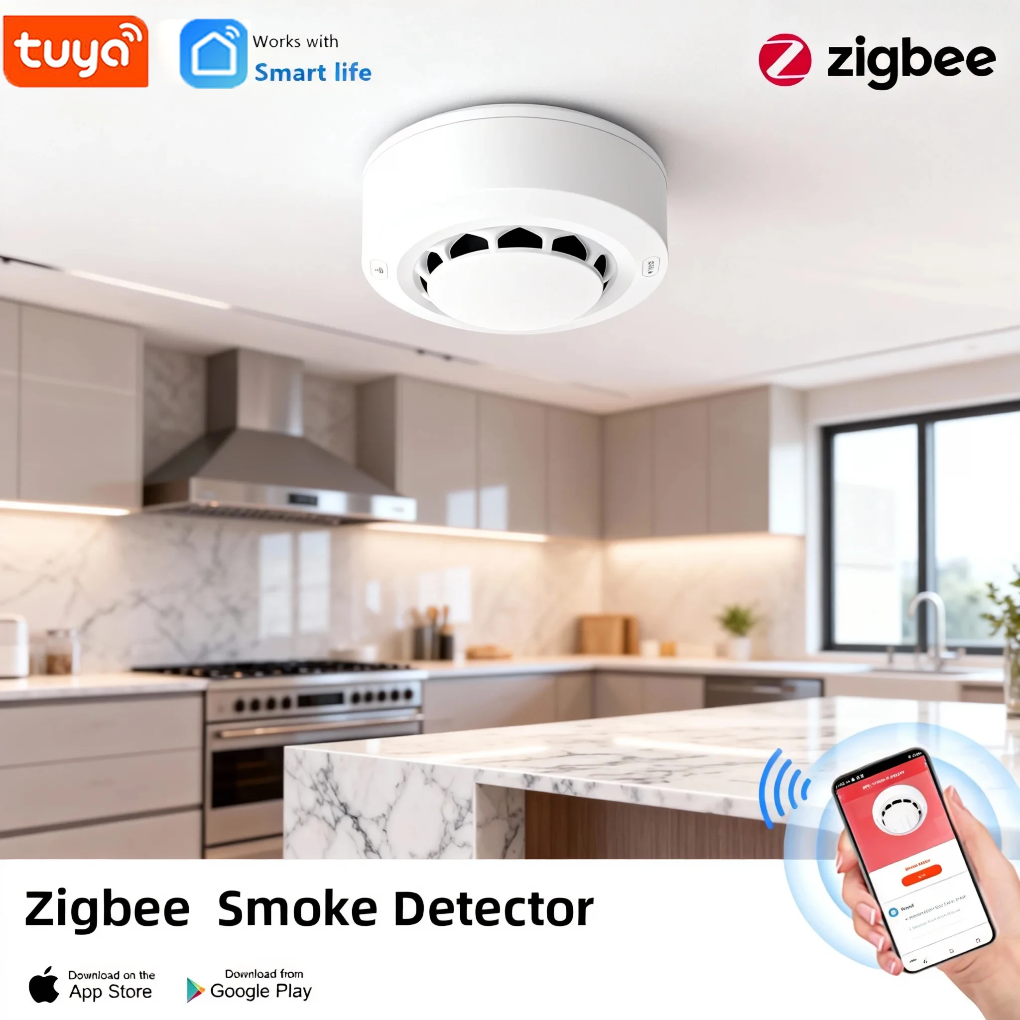 

Умная дымовая сигнализация Tuya Zigbee с дистанционным мониторингом через приложение и напоминанием о низком заряде батареи