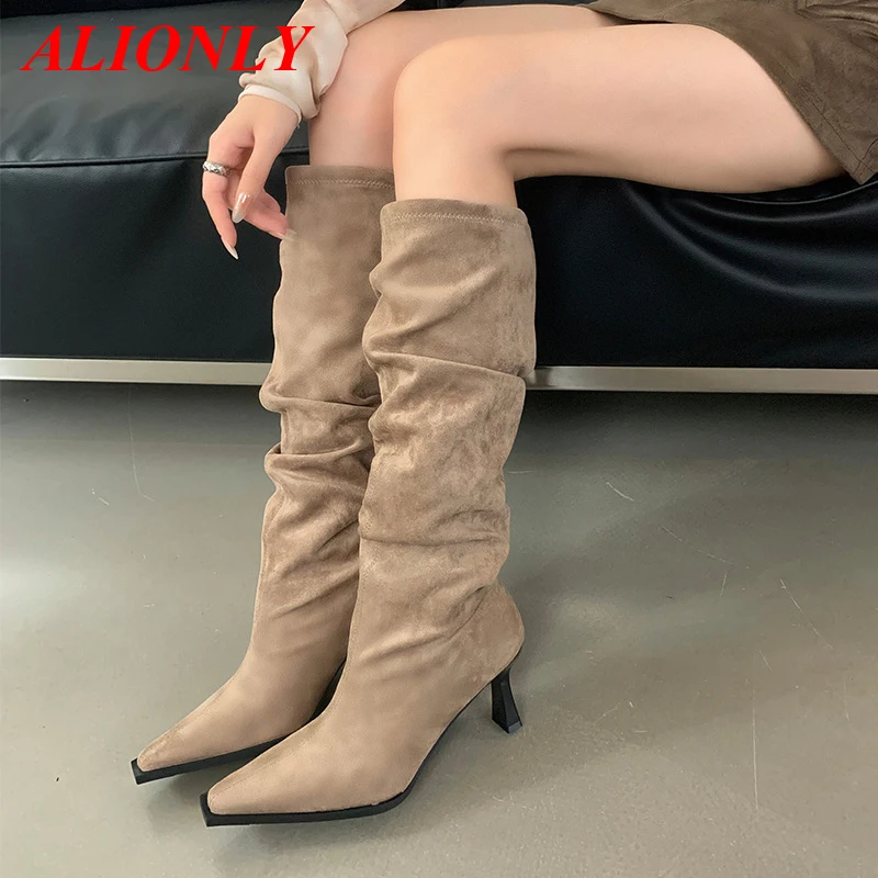 

Alionly 2026 New Fashion Women Ankle Boots Punk Pointed Belt Buckle Shoes Square Low Heels Chelsea Short Botas Para Mujer