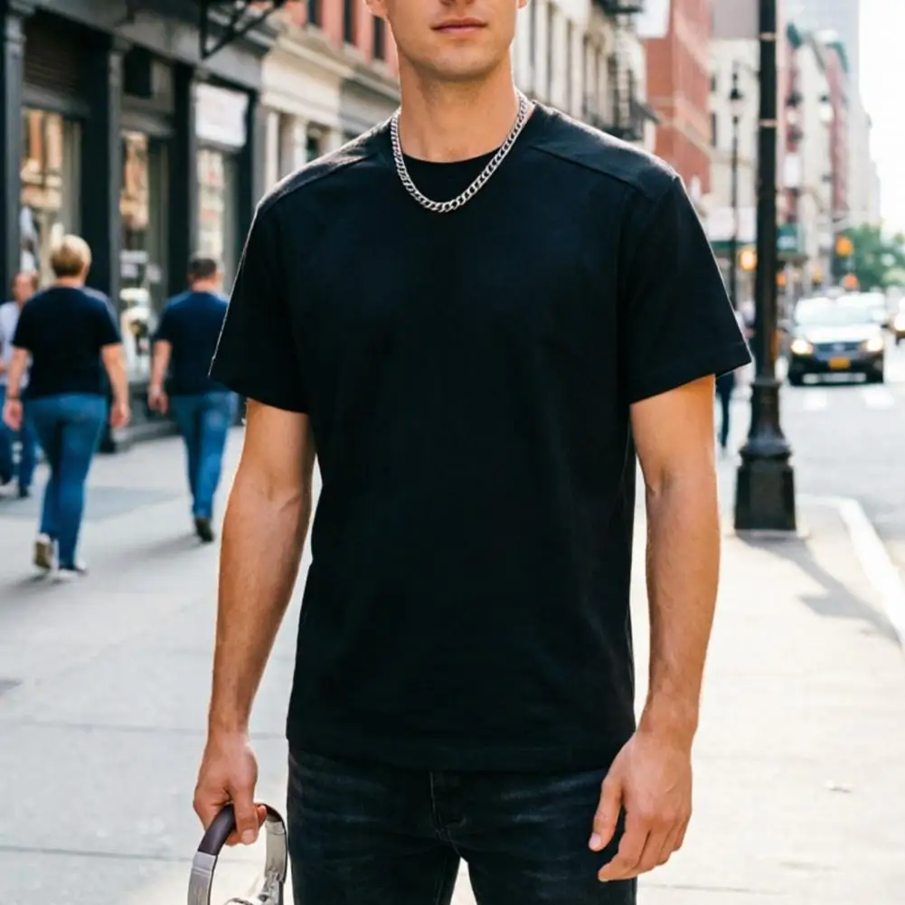 Men Basic Solid Color T-shirt Shoulder Tee Breathable Loose Fit Casual Stylish Tee Shirt for Daily Life Street Office