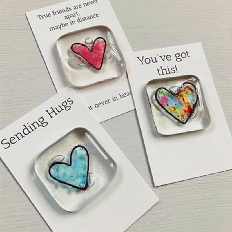 Pocket Token Glass Heart Card Keepsake Gift -Heart Keepsake Pocket Cards-Fused Glass Heart Pocket Token