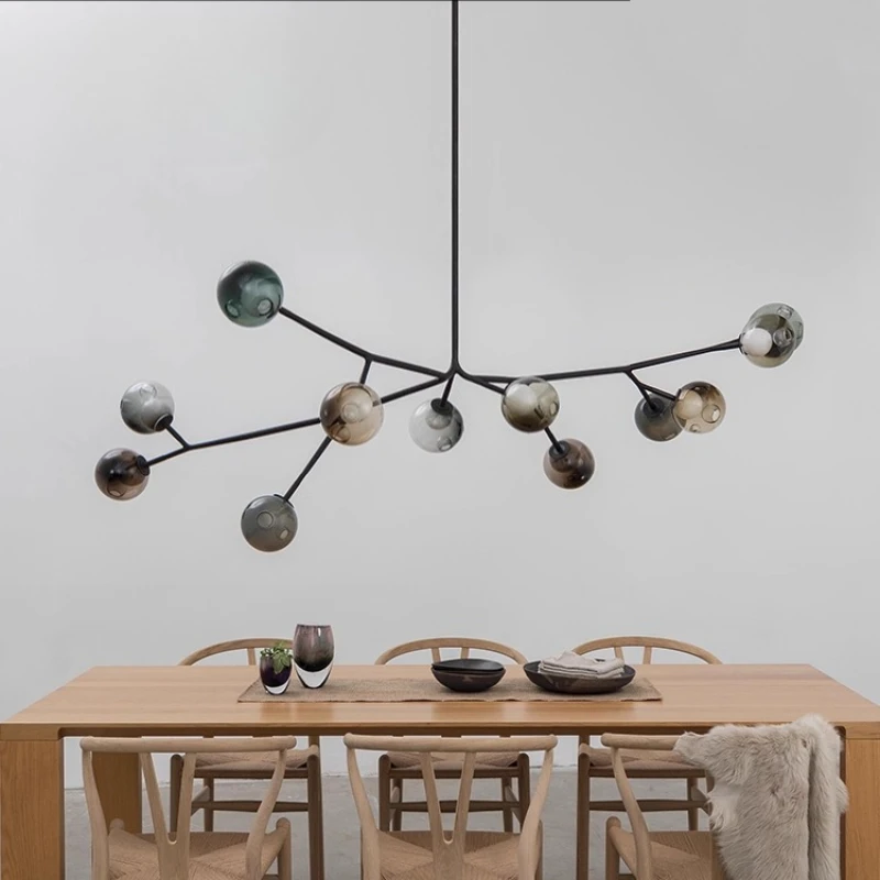 Danish Colored Glass Branch Ceiling Chandeliers Aluminum Restaurant Designer Luxury Living Room Bedroom LED Lighting Ornaments