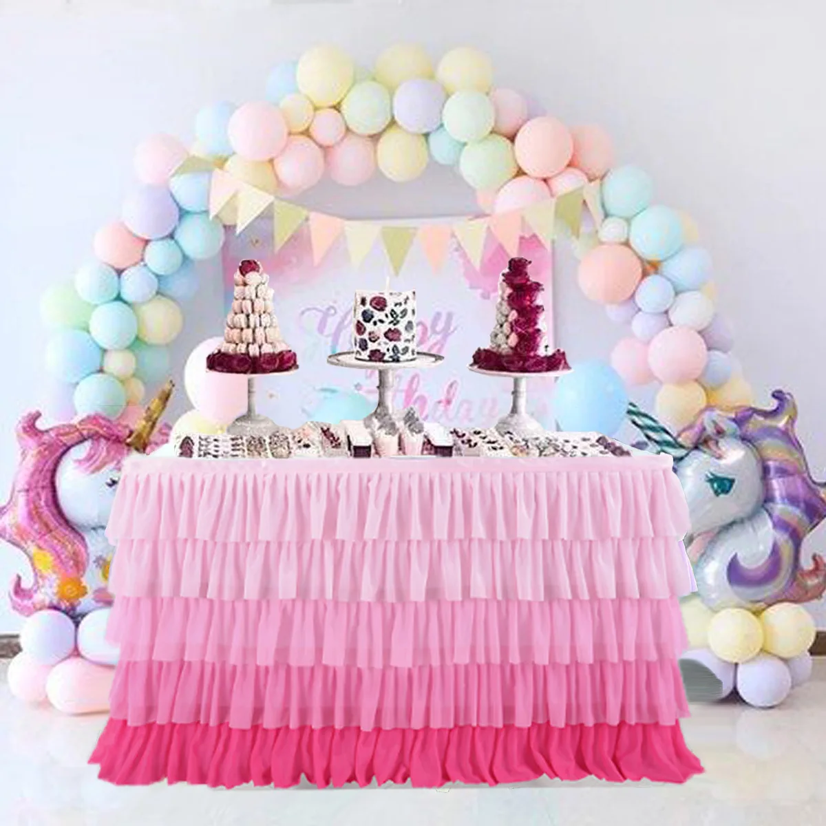 Ultilayer Bright Tulle Table Skirt for Rectangle /Round Table Baby Shower Birthday Party Decorations Wedding Home Table Supplies