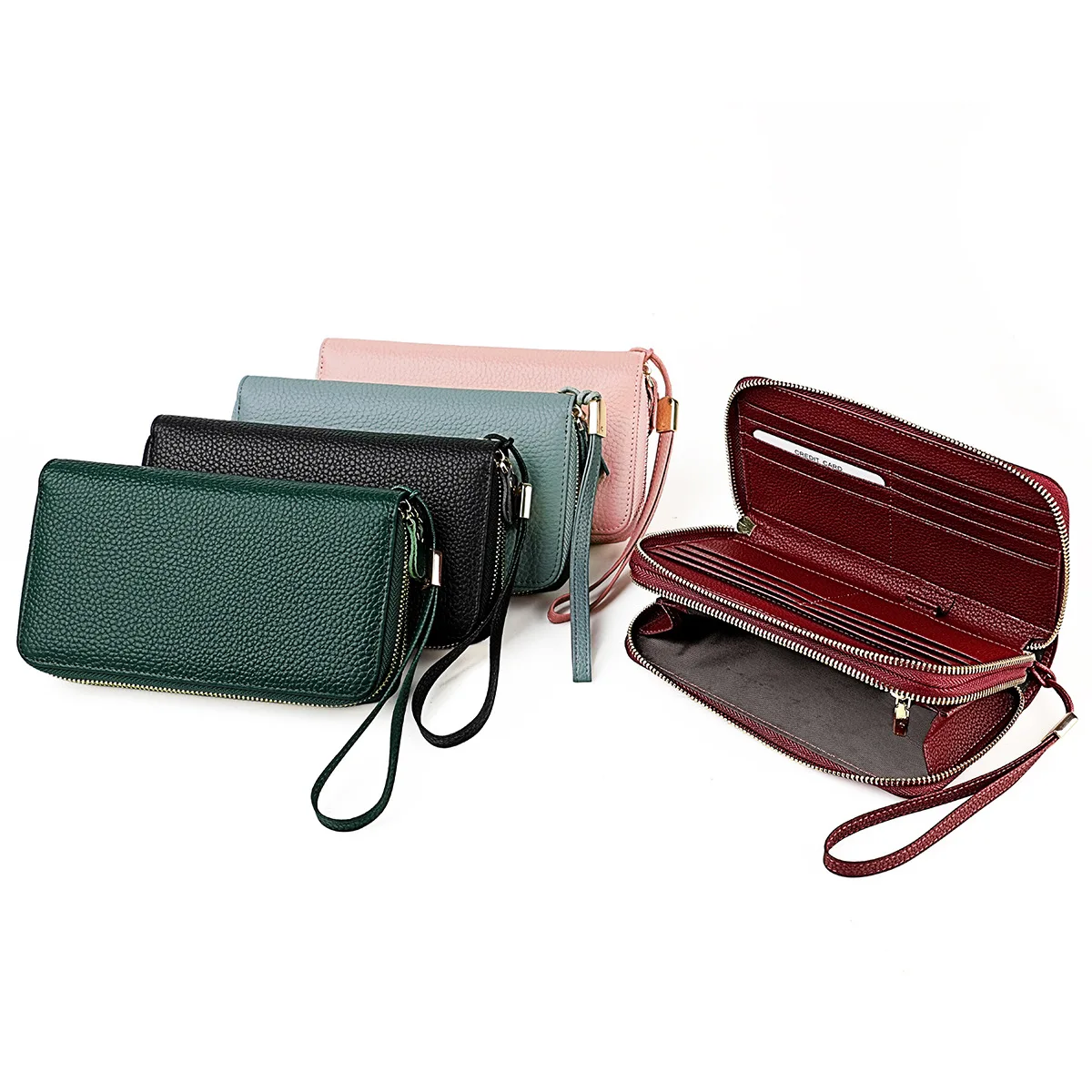 

Large Capacity Long Zipper RFID Top Layer Cowhide Genuine Leather Women's Handbag Wallet