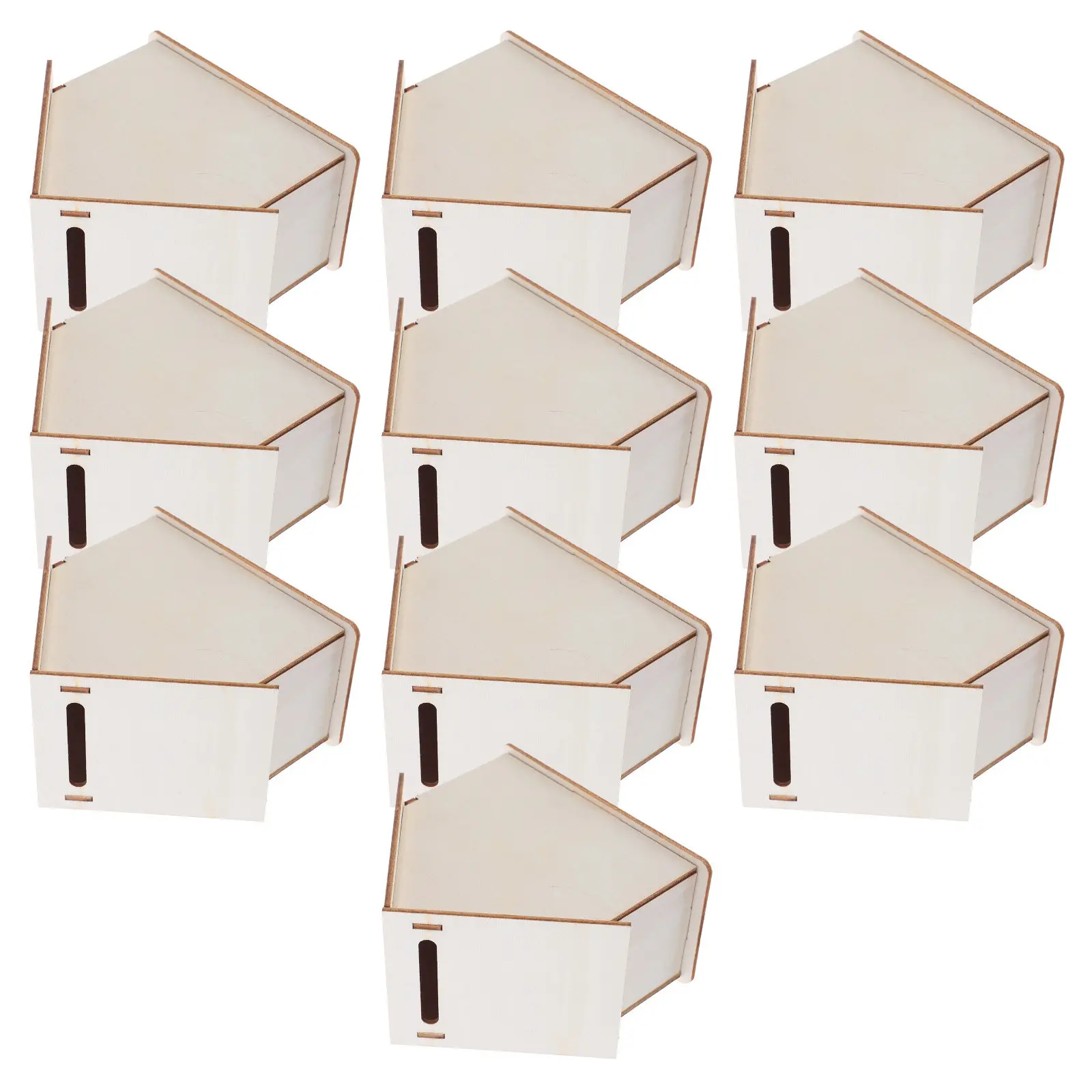 10Pcs DIY Wooden Craft Piggy Bank House Shaped Unpainted Savings Bank for Children Painting Decoration Project Creative Skill