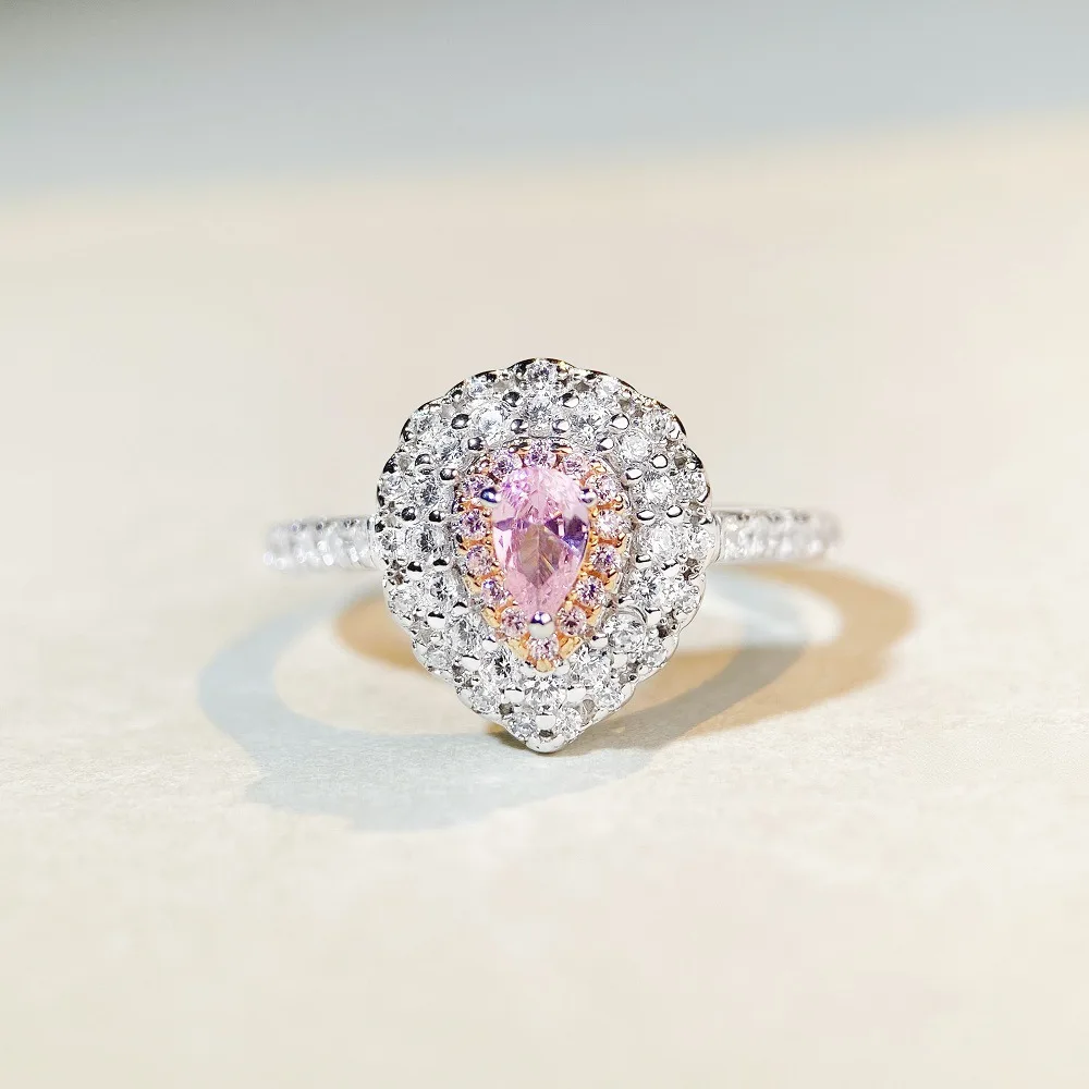 PT950 platinum powder diamond ring - cute Instagram style, simple pink heart shape, best-selling product,