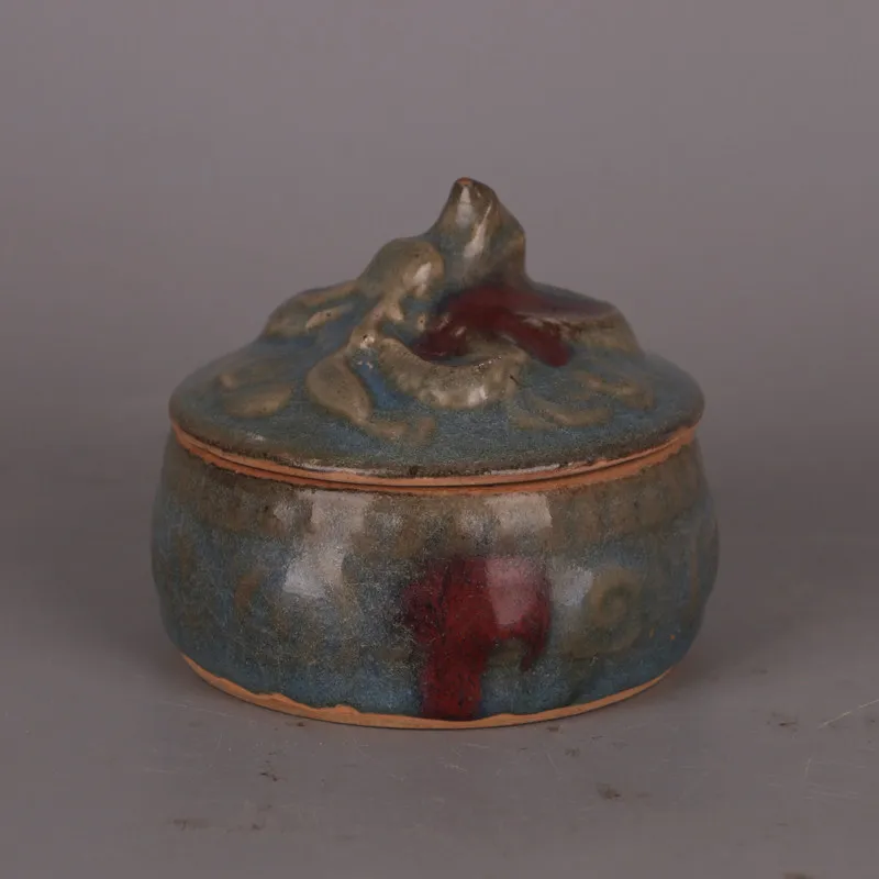 Jun Ware Relief Dragon Seal Paste Ink Box with Spur Marks Vintage Desk Collectible