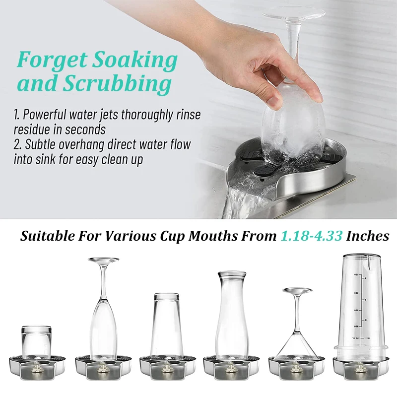 Kitchen Sink Glass Cup Wash Automatic Stainless Steel Pressure Spray  Washer Cup Tool Cleaning Faucet Bar Rinser Coffee Pitcher