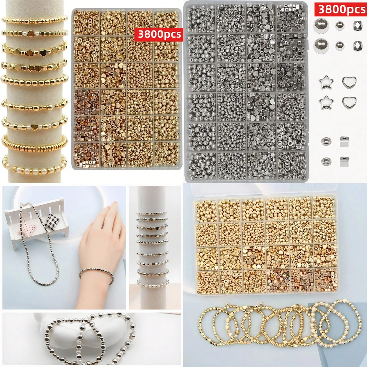 

3800шт 4-7мм бусины в форме сердца с пятиконечной звездой разделительные бусины. Бусины-разделители, акрил. Браслеты и ожерелья своими руками, украшения.