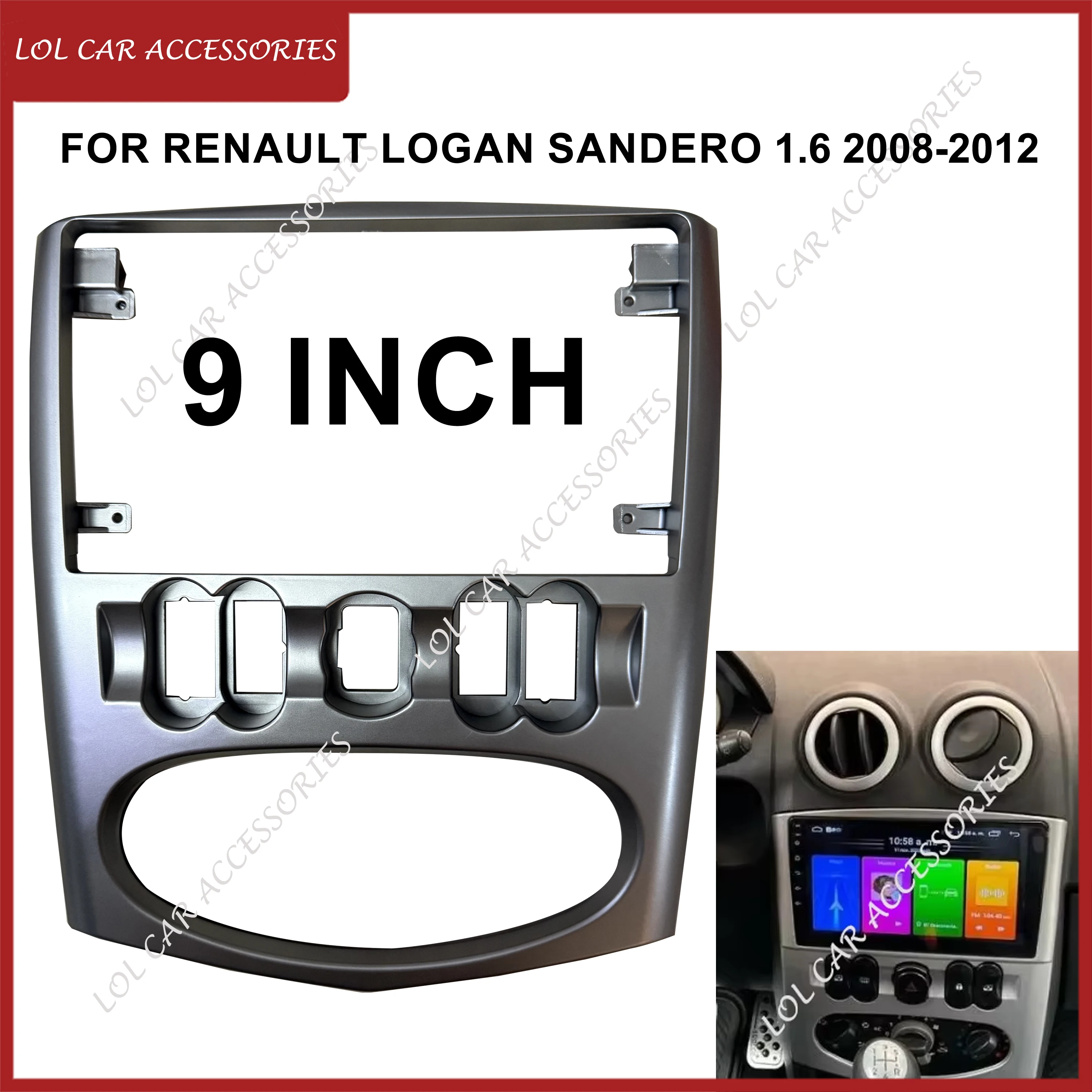 9 Inch Car Radio Fascia Frame For Renault Logan Sandero 1.6 2008-2012 GPS MP5 Stereo Android Player 2Din Head Unit Panel Cover
