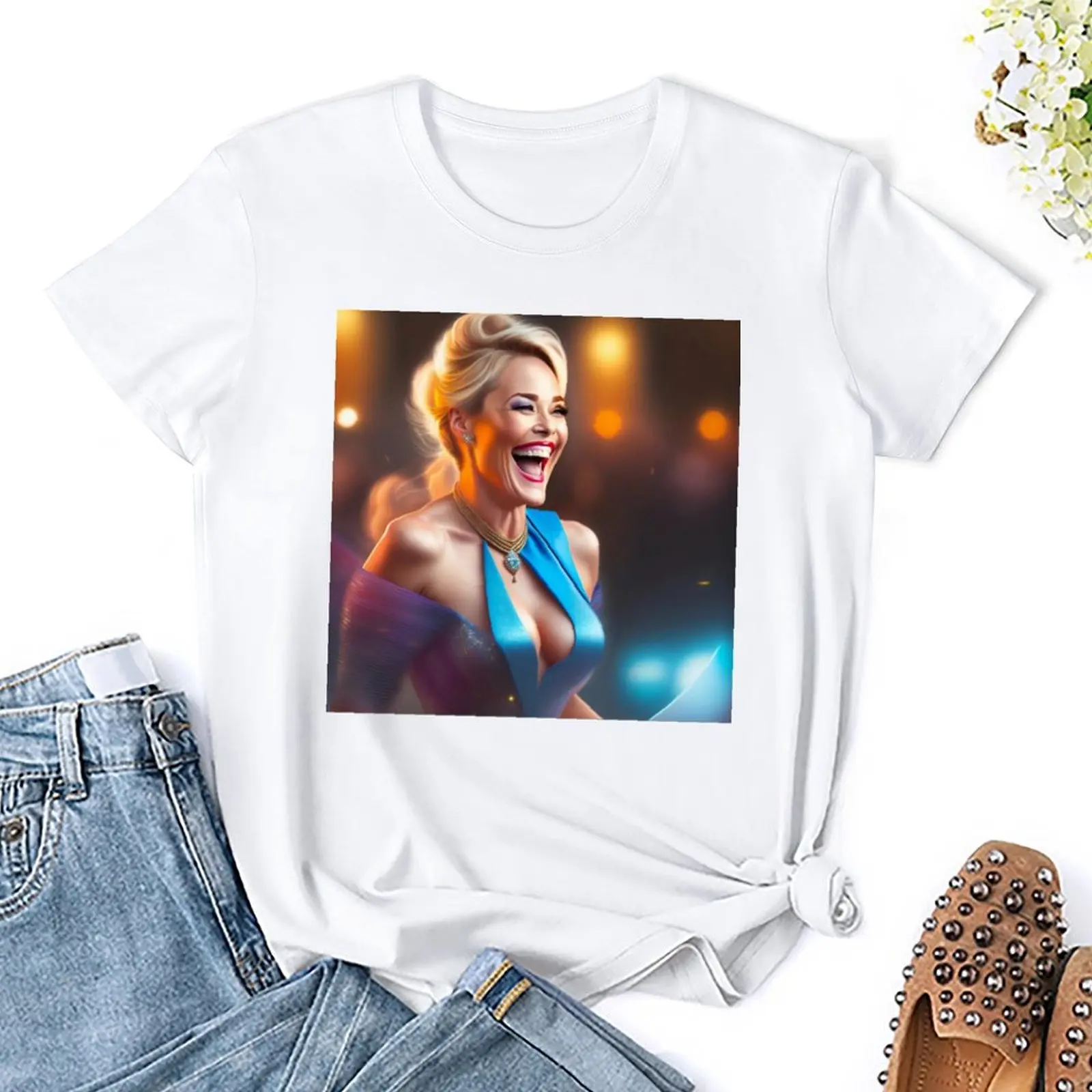 Sharon Stone Laughing For Sale Fresh T-shirt Move Tees Graphic Vintage Funny Novelty Leisure