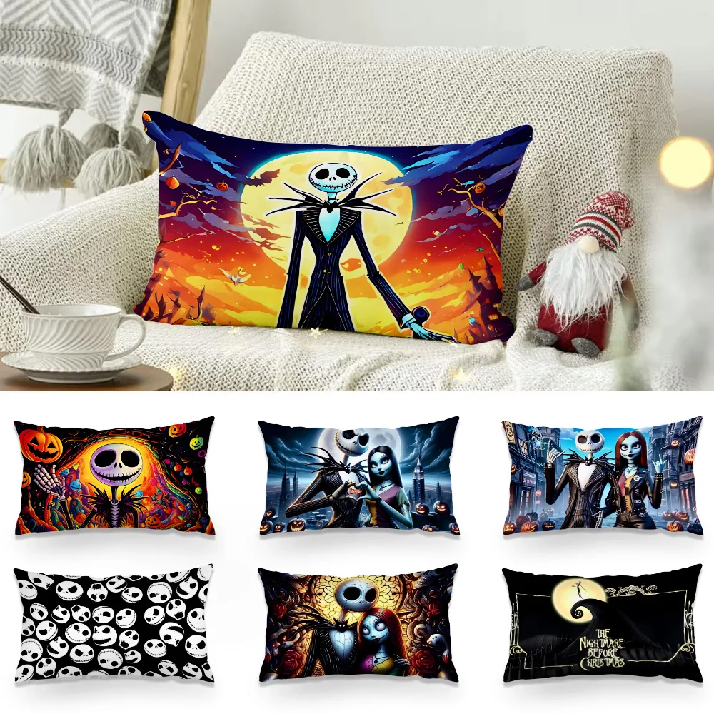 

Pillow Covers Cartoon Disneys Jack Skellington Sofa Decorative Home Double-sided Printing Short Plush Cute Cushion Cover