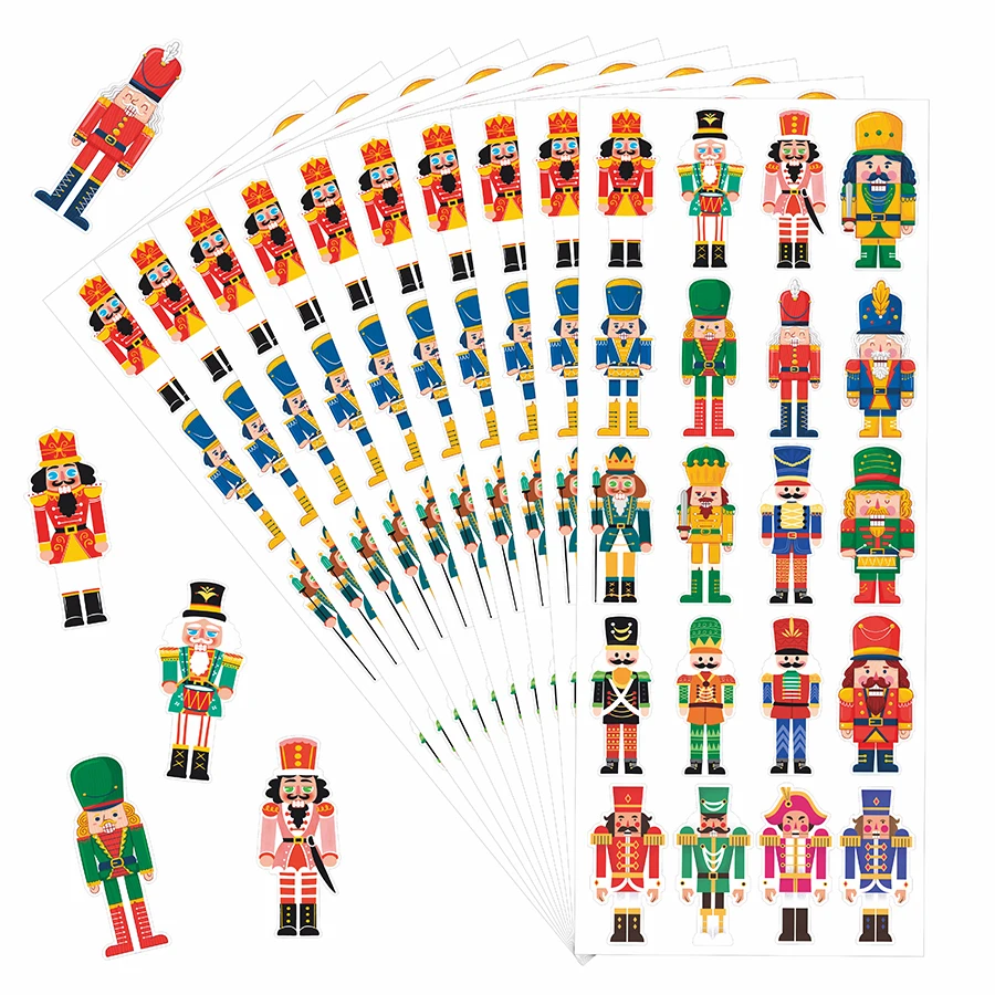 200 Pcs Nutcracker Theme Stickers – Vintage Christmas Soldier Design, Self-Adhesive Matte Labels for Scrapbooking, Journals, Gif