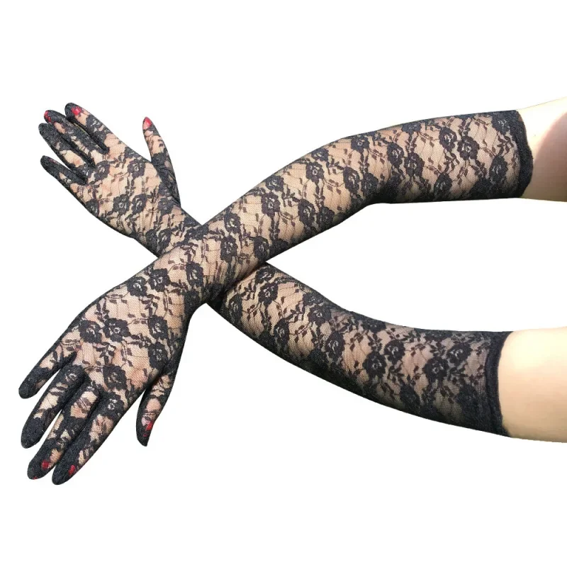 55cm Summer Women Long Sexy Lace Jacquard Drive Cycling Sunscreen Gloves Etiquette Cover Up Scars Cosplay Breathable Elasticity