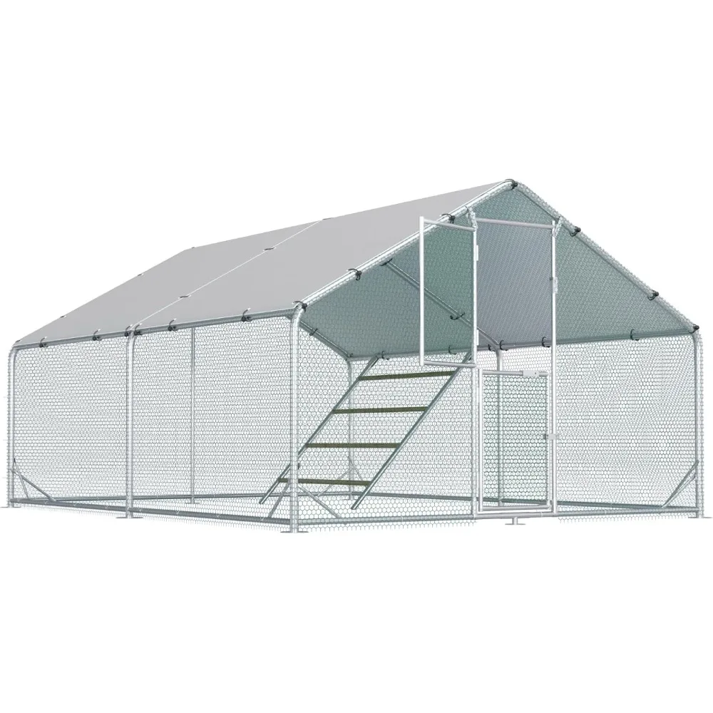 

Large Chicken Coop, Metal Chicken Run for Yard with Feeding Door, Walk-in Chicken Pen for 10-20 Chickens, Outdoor Poultry Cage