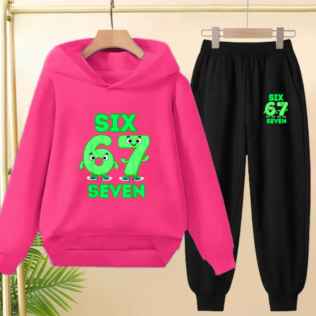 Spring Autumn Tracksuit Fashion 67 Print Kids Clothes Hoodie+Pants Suit 2pcs Set Boy Girl Toddler 3-12Yrs Children Holiday Gifts