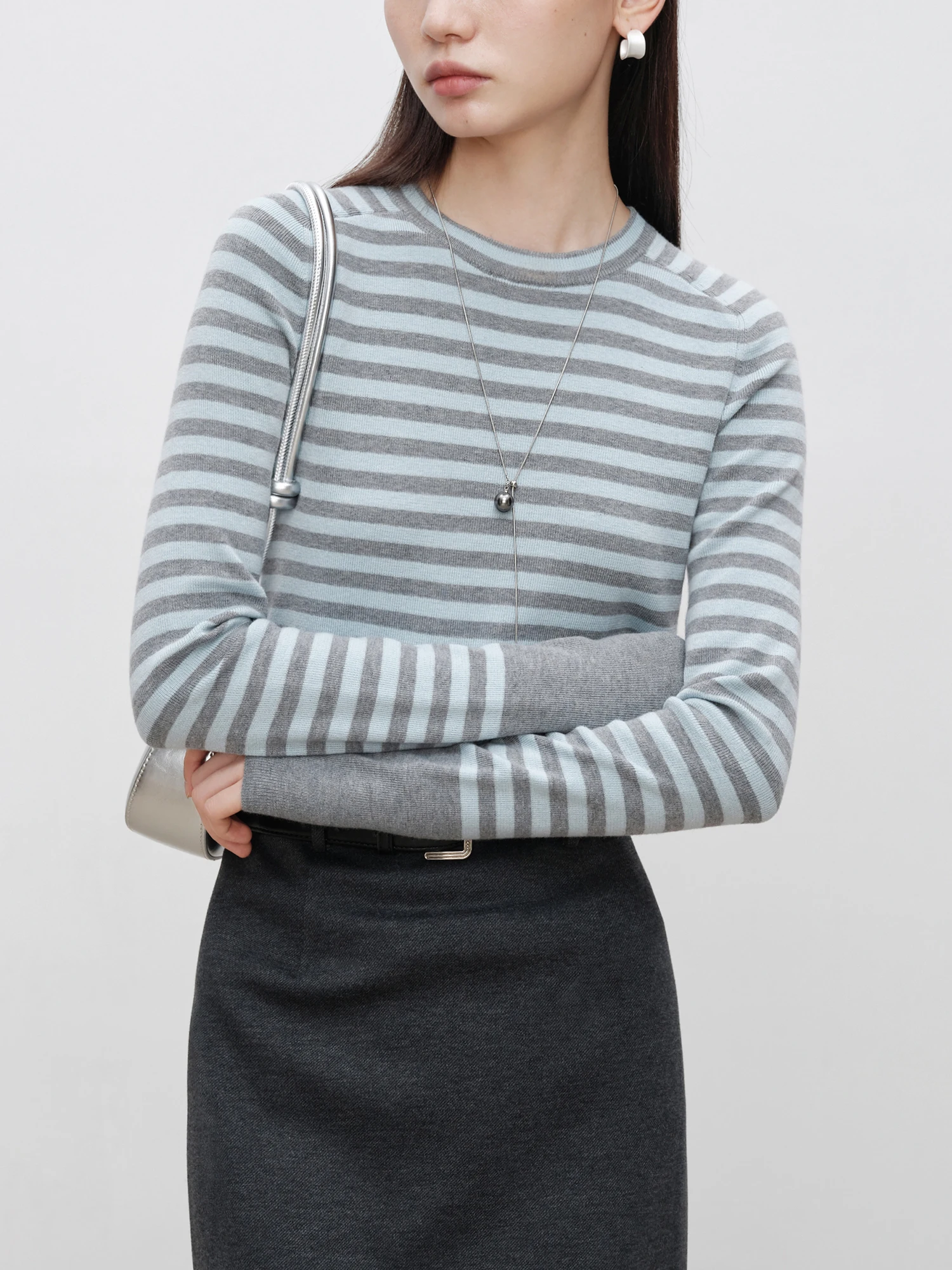 ZIQIAO Petite Size Versatile Striped Wool Knitted Sweater for Women 2024 Autumn Winter New Collection Pullover Layered Top