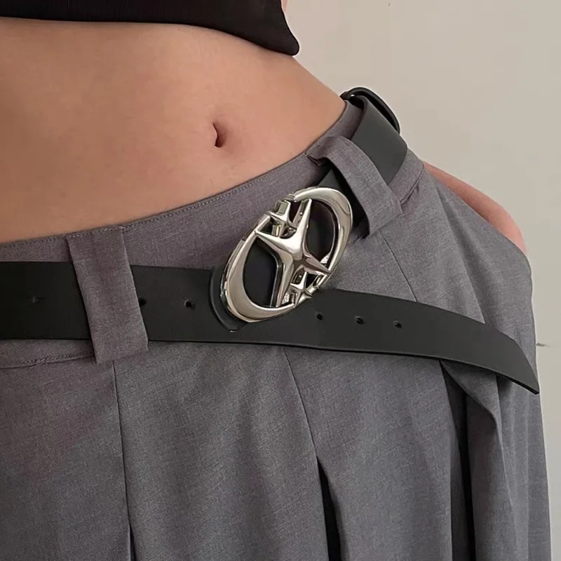 Y2Kゴシックヴィンテージパンクムーンスターバックルベルト レディースデザインクロスメタルベルトPUレザーウエストバンドパンツ装飾ベルト