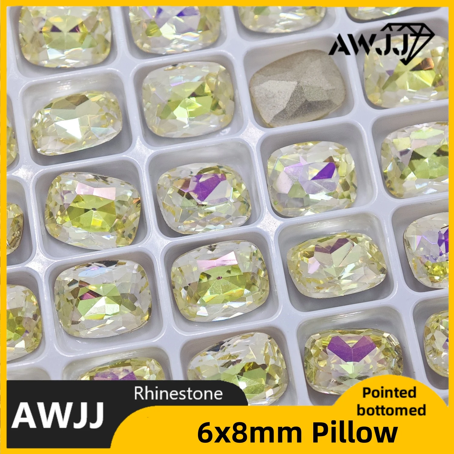 Gemme decorative con fondo a punta in cristallo a forma di cuscino da 6 * 8 mm utilizzate per orecchini, collane, accessori per gioielli per unghie