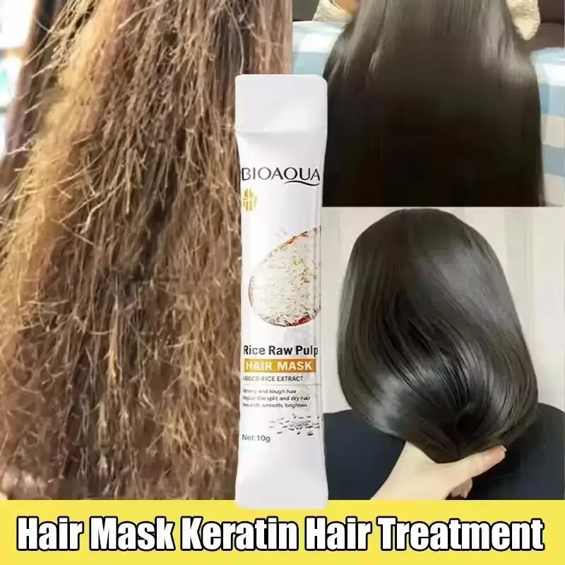 Rice Magical Keratin Hair Mask 5 Seconds Repair Damaged Frizzy Hairs Soft Smooth Shiny Moisturizing Nourish Hair Root Care image 5