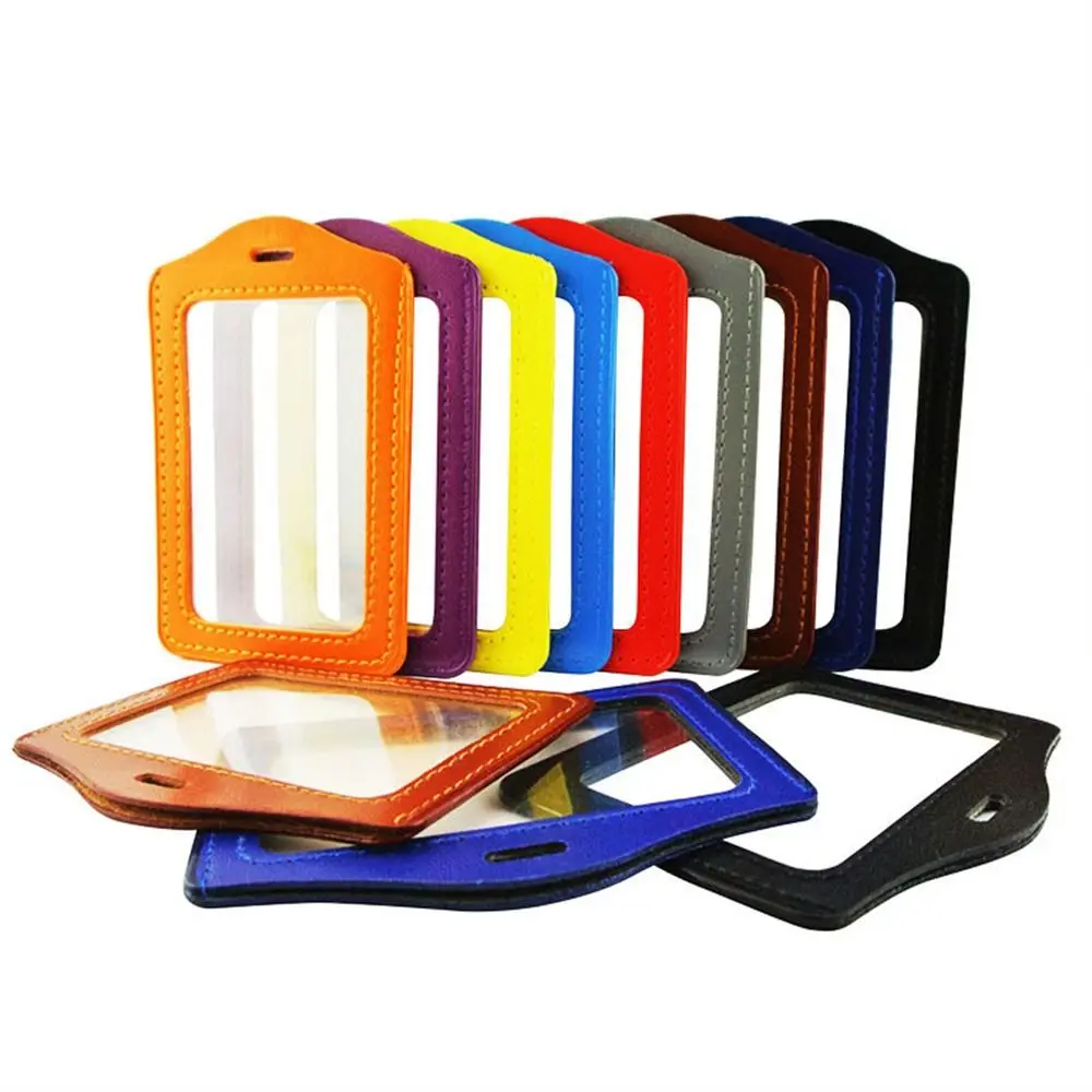 PU Leather ID Badge Case Double-Sided Transparent Business Card Holder Colorful Employee Card Name Card Cover Students