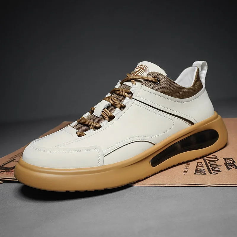 

Новая модная мужская повседневная обувь из натуральной кожи, белые туфли для скейтбординга на плоской подошве, трендовые кроссовки на шнуровке для молодых людей