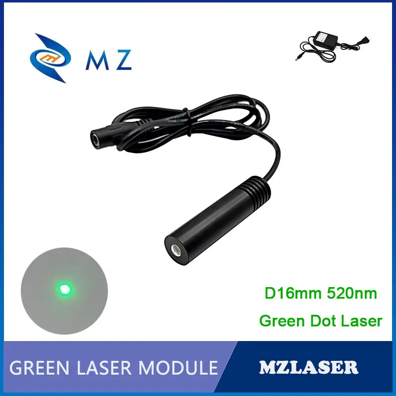 Mini diode laser compacte à point vert, mode unique avec adaptateur, alimentation de qualité industrielle, D16 mm, 520nm, 5V, 10mw, 20mw, 30mw, 50mw