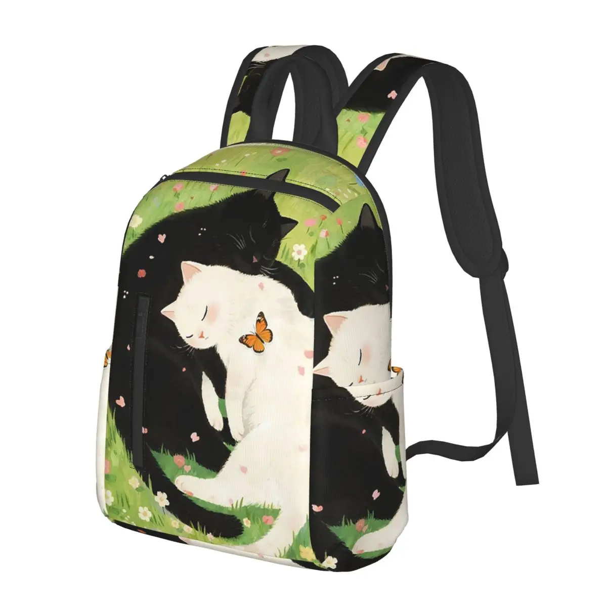 

Black Cat And White Cat Print Student Backpack School Bag Hiking Travel Daypack for Boys Girls Bookbag Shoulder Bags