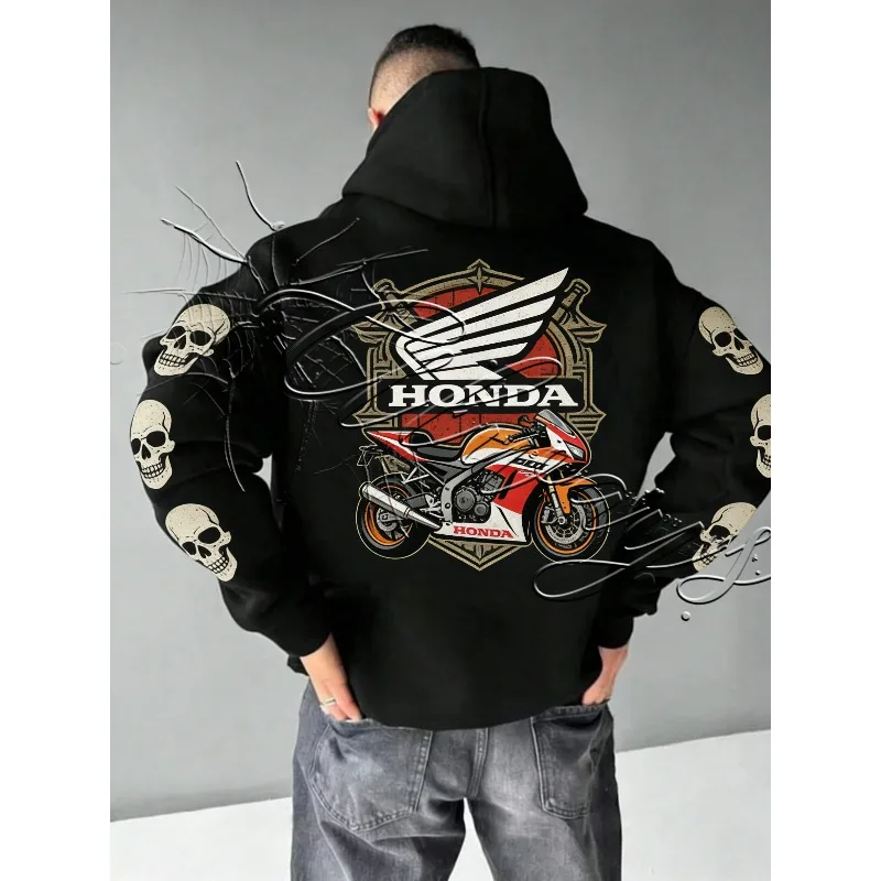 

Новинка 2026, Honda HRC, гоночная спортивная толстовка для велоспорта на открытом воздухе, мужской мотоциклетный костюм в стиле ретро с черепом, MOTO, внедорожный специальный теплый свитер