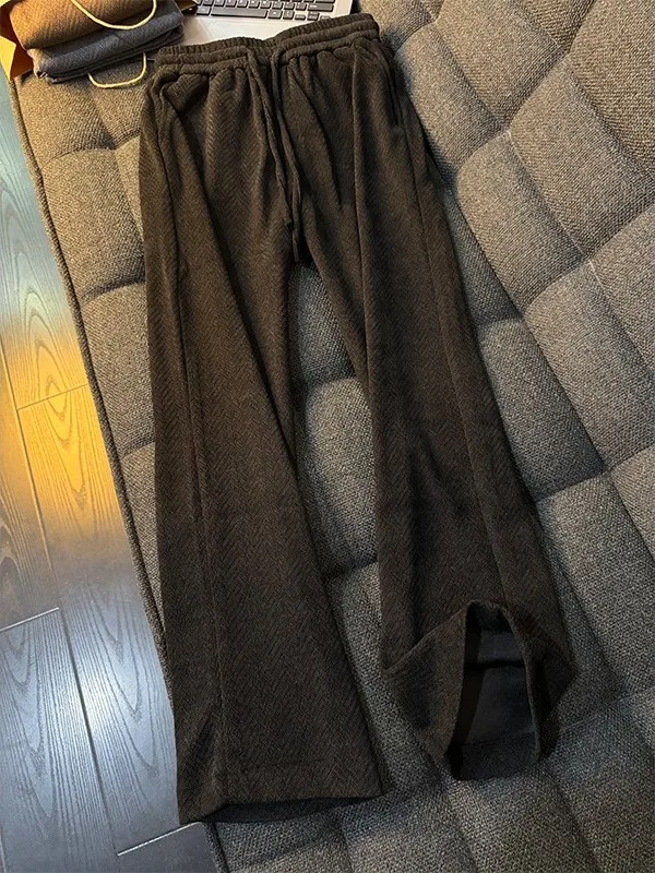 

Bla Knitted Tweed Pants Men Loose Large Size Winter Fce Thi Straight Leg Sweatpants Heavy Casual Long Trousers