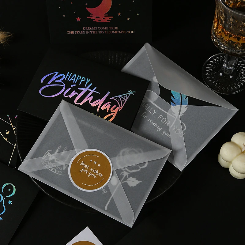 15 set Black Birthday Greeting Card Bronzing Invitations Postcard Wishes Blessing Message Cards Small Card Blank with Envelope