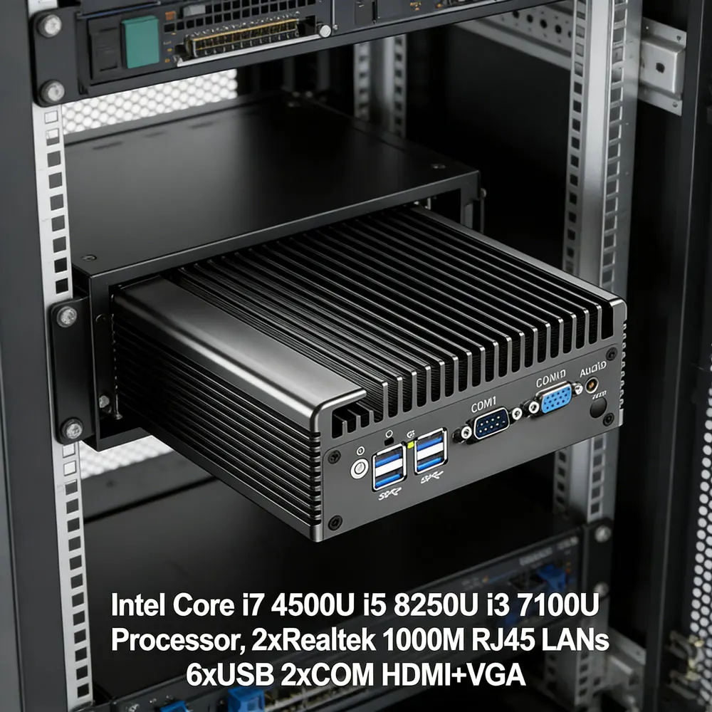 Barebone Fanless Mini PC Dual LAN Intel I7 4500U I5 8250U I3 7100U 6xUSB 2xCOM HDMI+VGA Industrial Firewall Computer Home Server